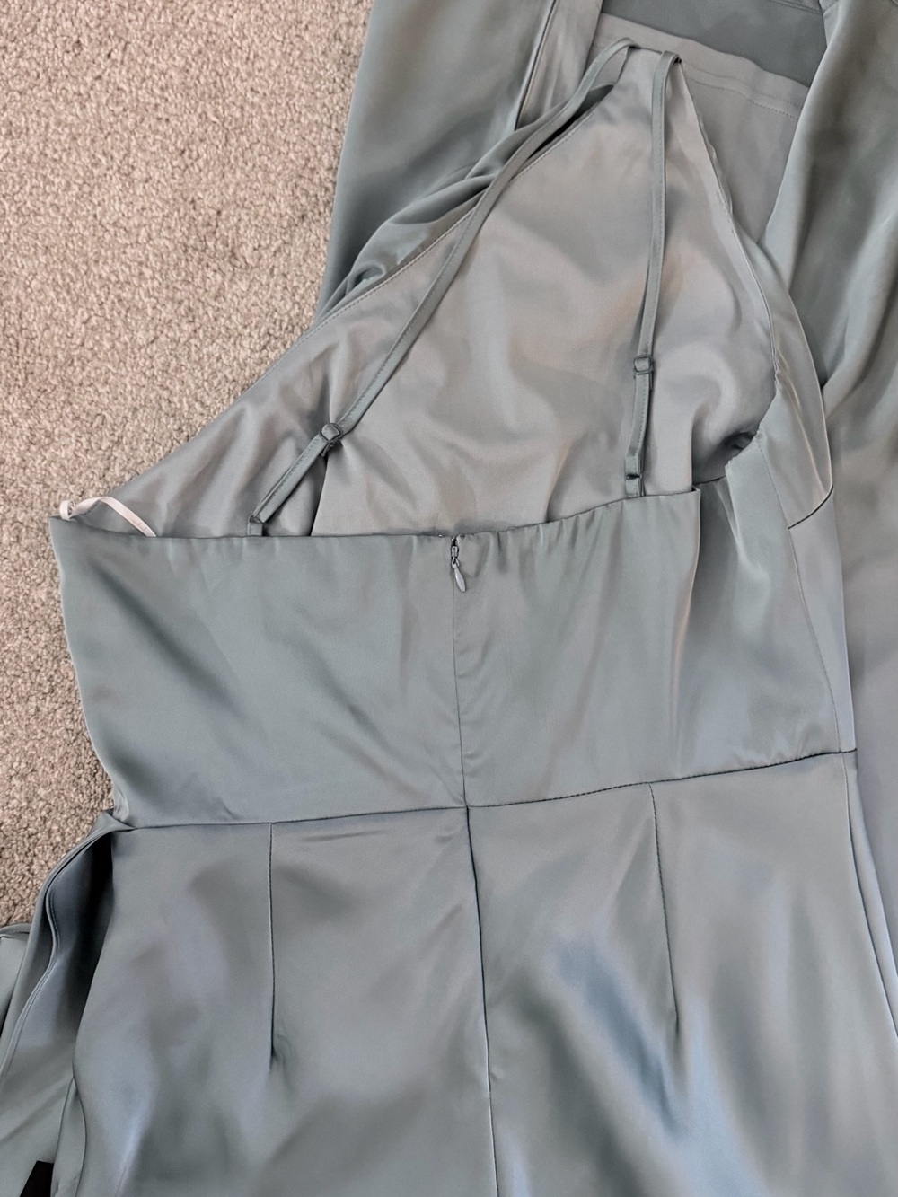 NWT Lulu's One-Shoulder Slate Blue Satin Gown with Slit XL - Picture 8 of 12